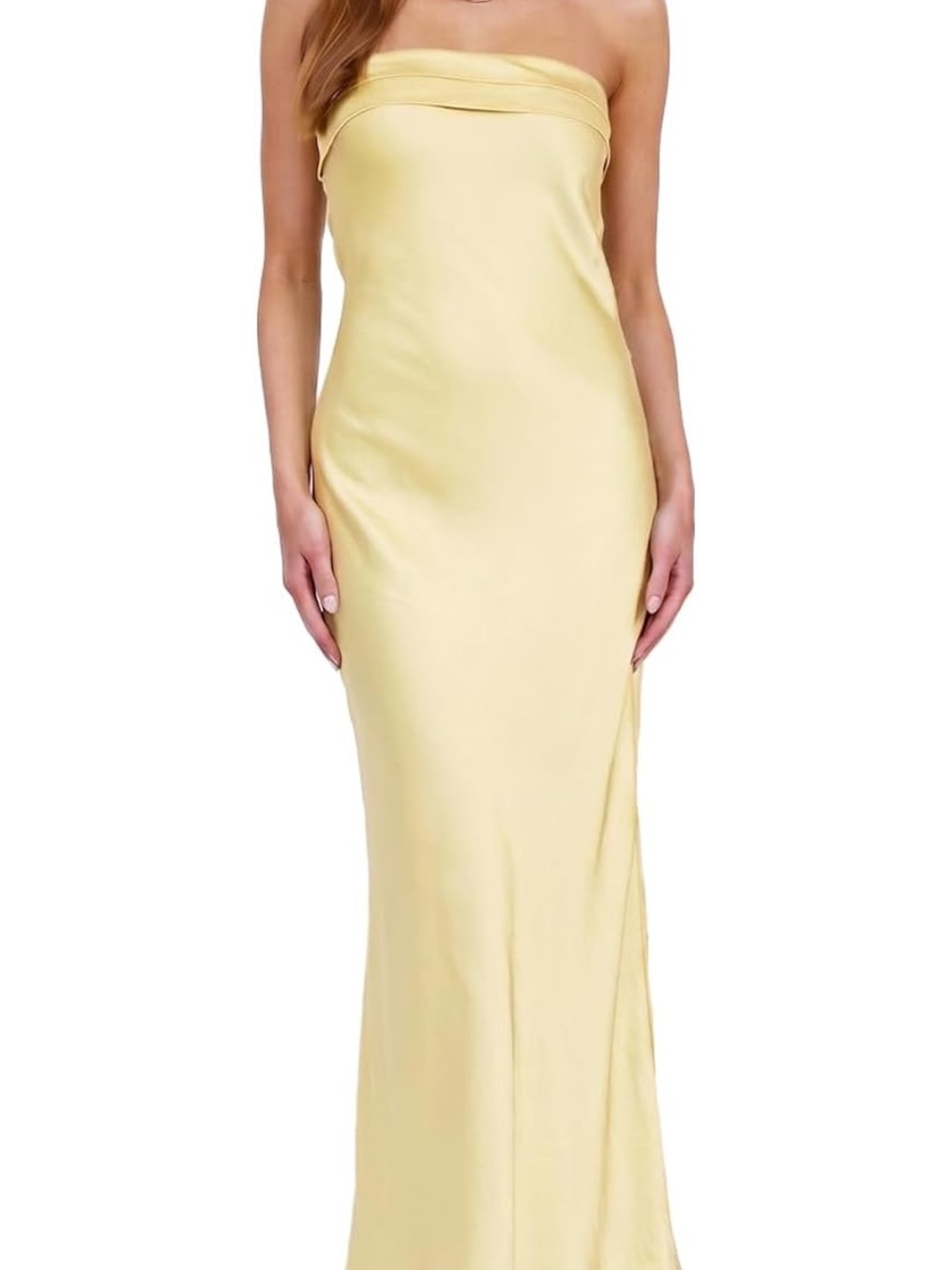 Strapless Satin Slip Gown - Pale Yellow